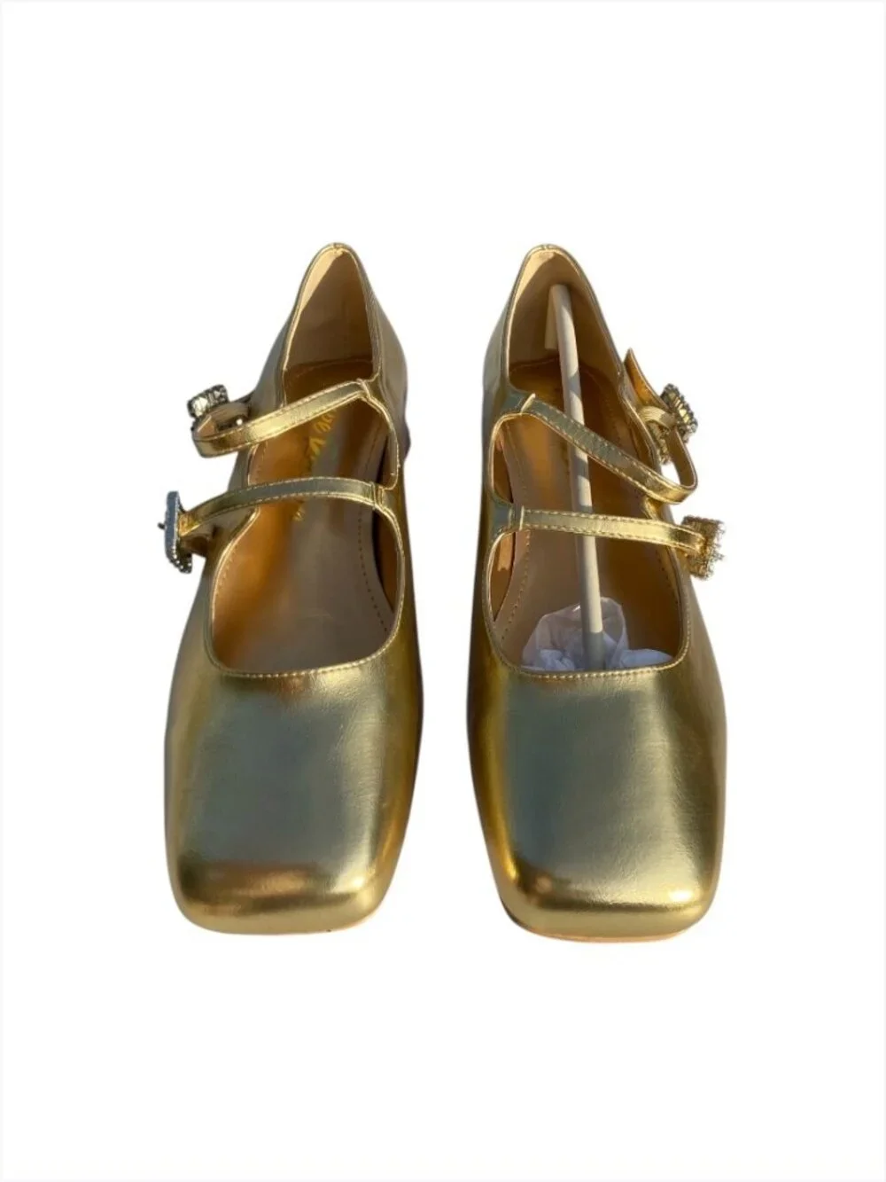 Women’s Gold Rhinestone Buckle Mary Jane Heels